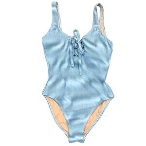 J Crew Blue & White Stripe Tank Bathing Suit Swimsuit Scoop Neck 8